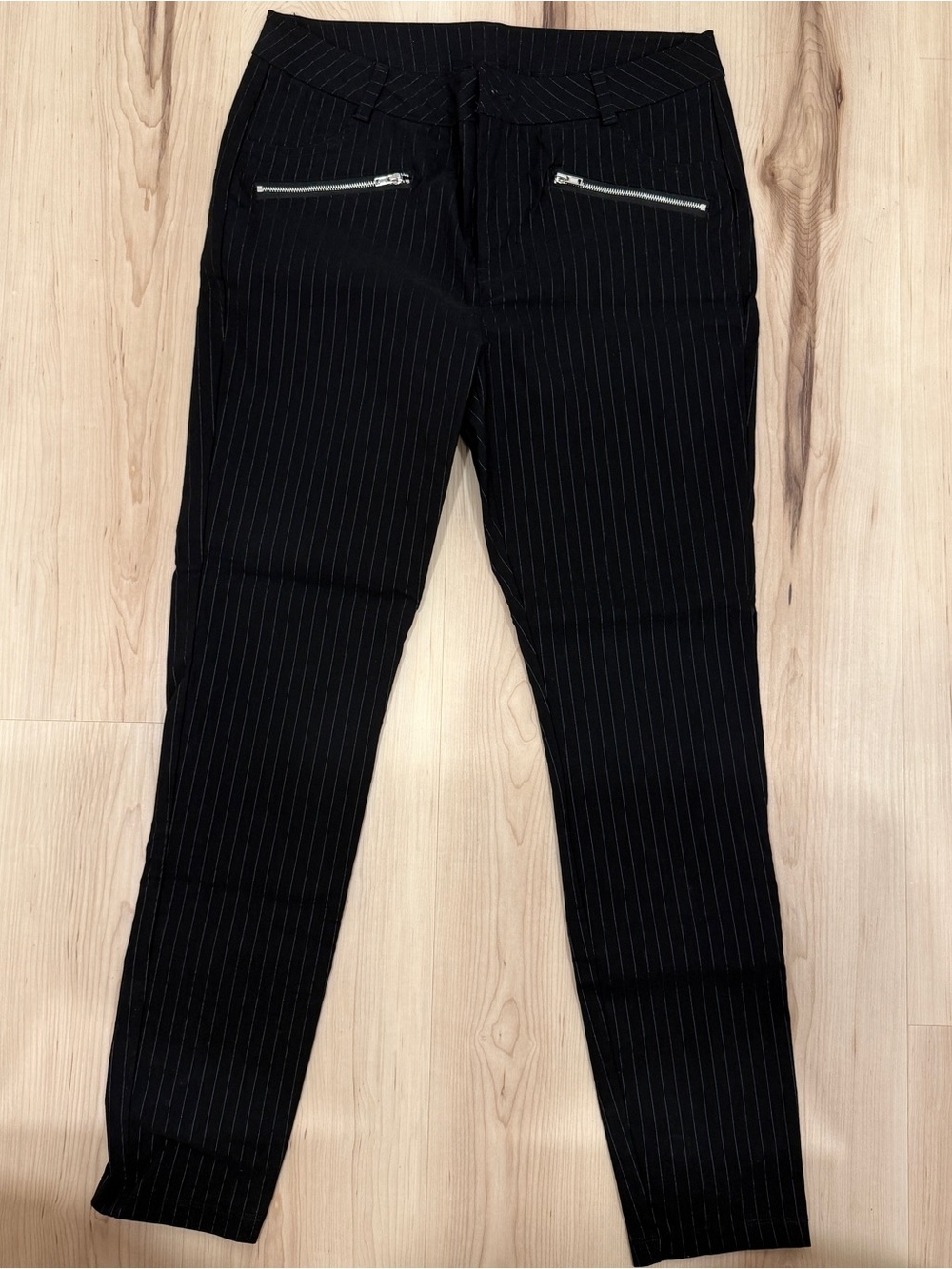 Women's Black Pinstripe Zip-Pocket Pants